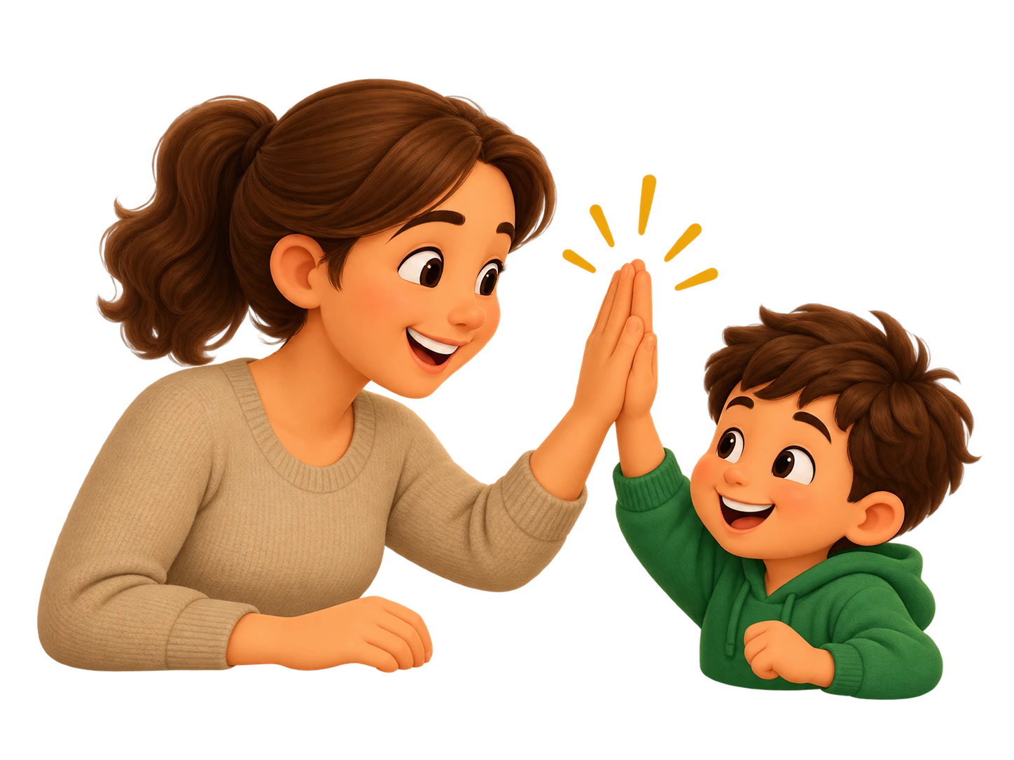 Mutter und Sohn klatschen ab und lachen