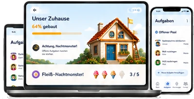 Haushelden auf Laptop, Tablet und Smartphone
