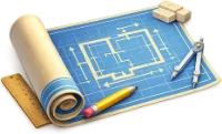 Bauplan mit Lineal und Zirkel