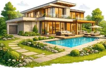 Modernes Haus mit Garten und Pool