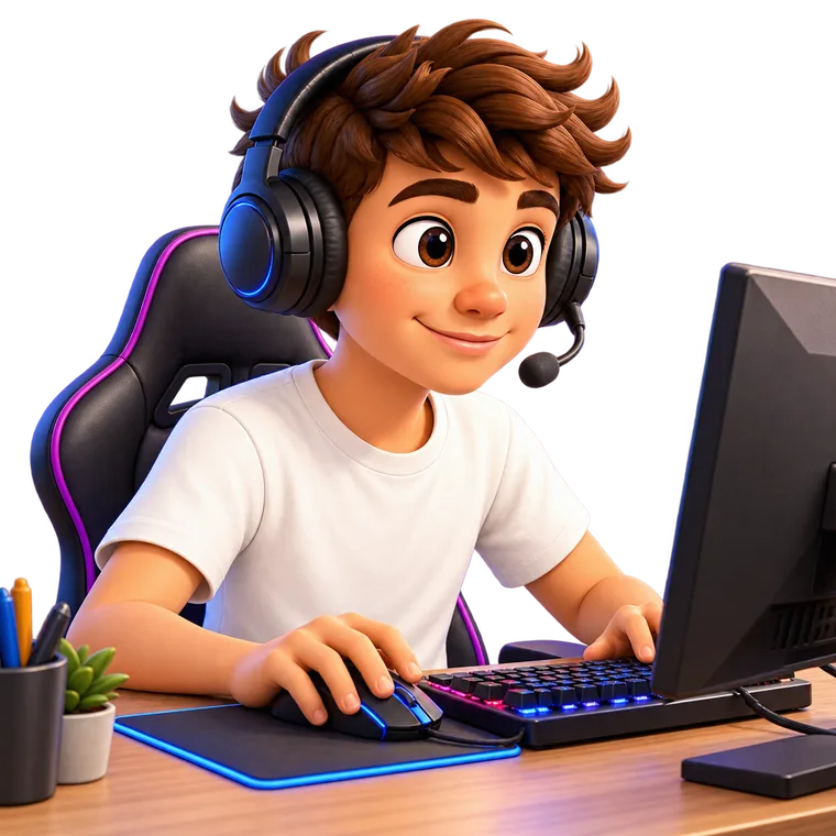 Jugendlicher an seinem Schreibtisch mit Laptop
