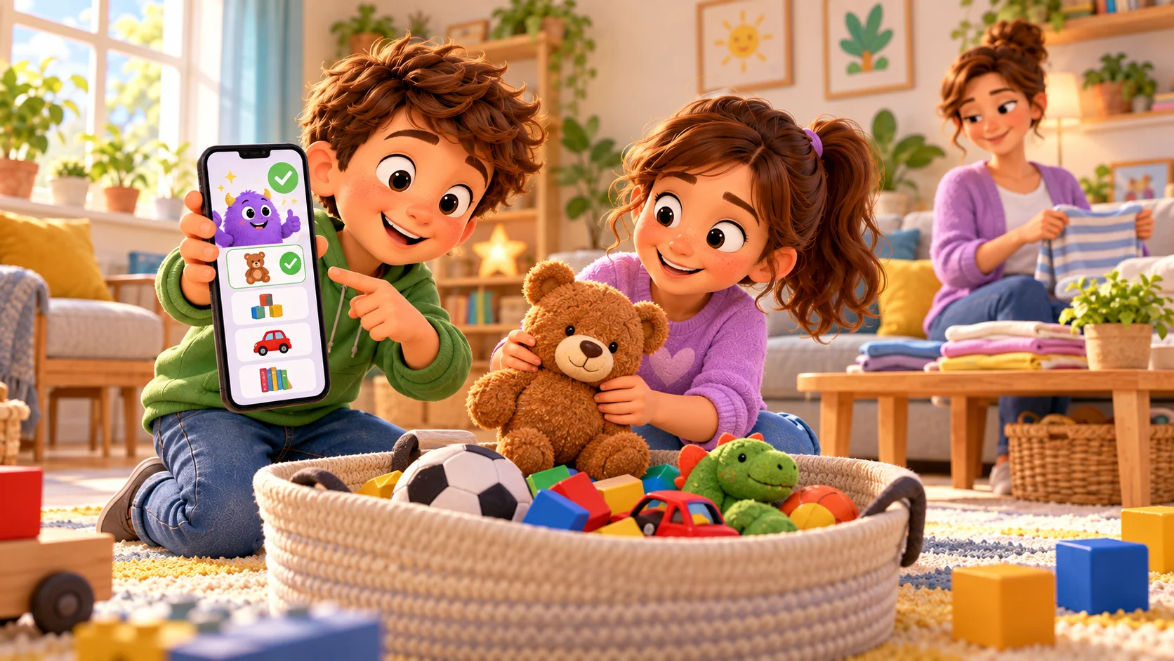 Children using the Haushelden app.